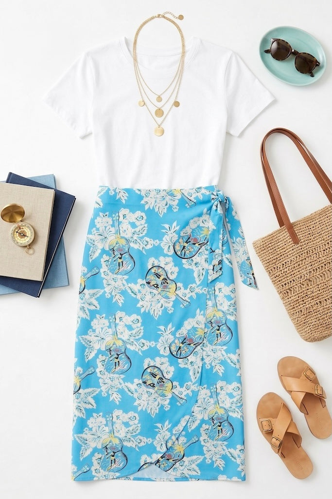 Vintage Blue Hawaiian Wrap Skirt-ThisBlueBird