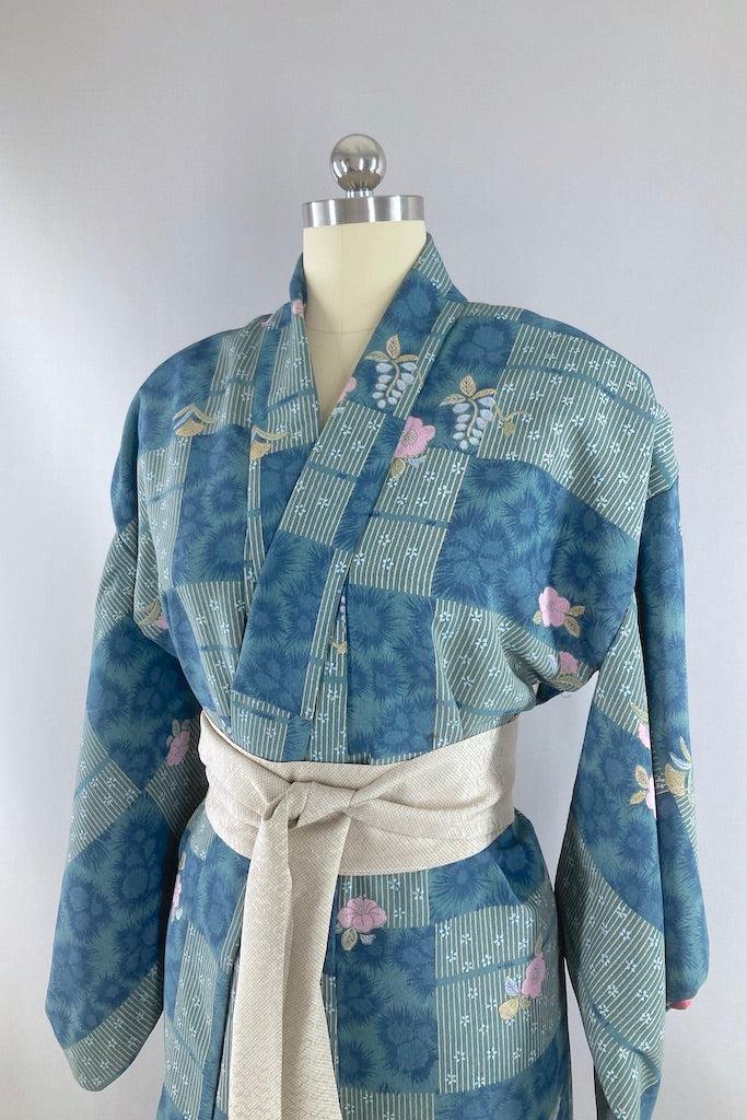 Vintage Blue &amp; Lavender Floral Kimono-ThisBlueBird