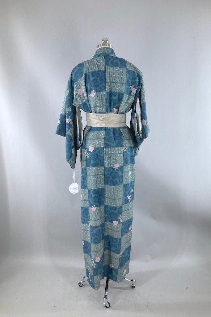 Vintage Blue &amp; Lavender Floral Kimono-ThisBlueBird