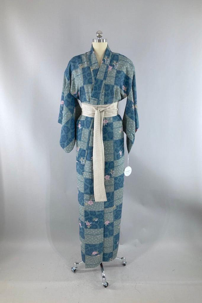 Vintage Blue & Lavender Floral Kimono-ThisBlueBird