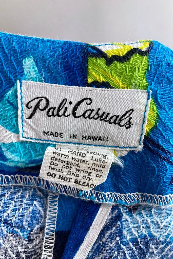 Vintage Blue &amp; Lime Floral Hawaiian Print Dress-ThisBlueBird