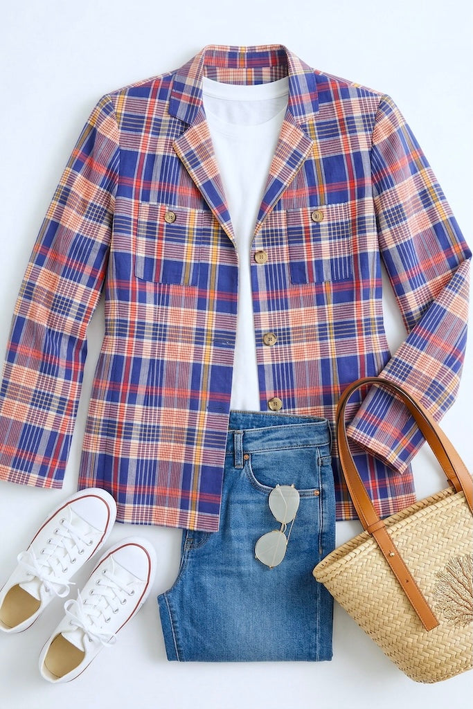 Vintage Blue Madras Plaid Jacket-ThisBlueBird