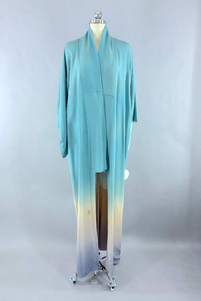 Vintage Blue Ombre Silk Kimono Robe-ThisBlueBird