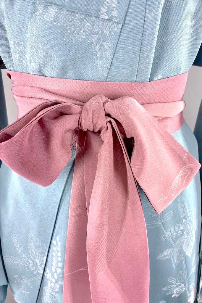 Vintage Blue &amp; Pink Floral Silk Kimono-ThisBlueBird