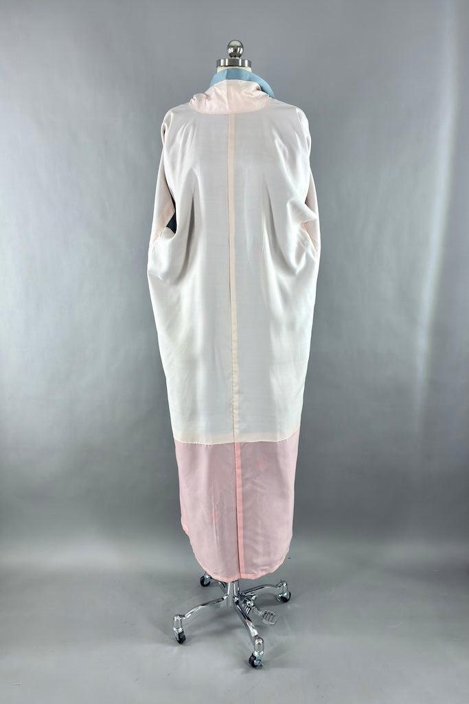 Vintage Blue &amp; Pink Floral Silk Kimono-ThisBlueBird