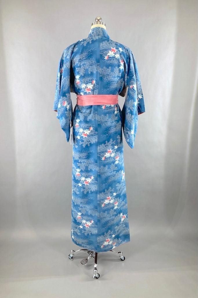 Vintage Blue &amp; Pink Maple Silk Kimono-ThisBlueBird