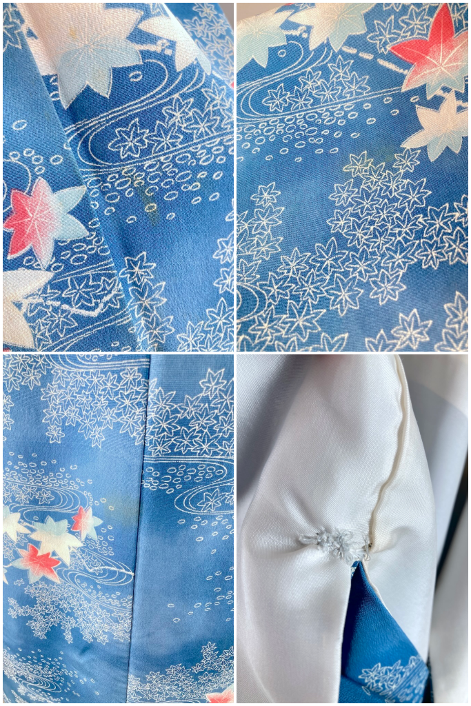 Vintage Blue &amp; Pink Maple Silk Kimono-ThisBlueBird