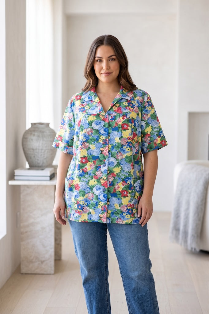 Vintage Blue Print Summer Shirt-ThisBlueBird