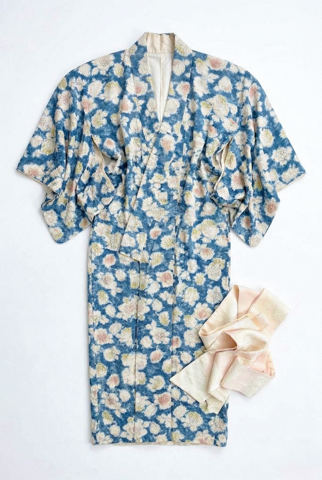 Vintage Blue Roses Silk Kimono Robe-ThisBlueBird