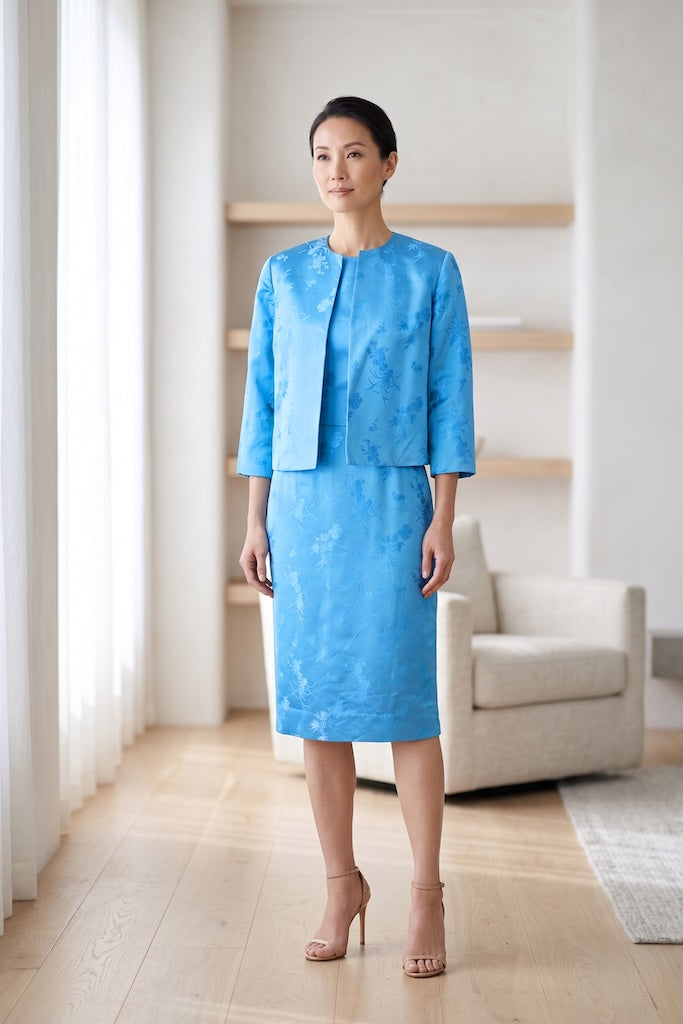 Vintage Blue Satin Dress and Jacket Set-ThisBlueBird