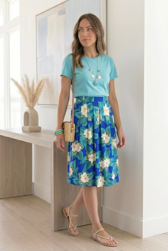 Vintage Blue Tropical Floral Skirt-ThisBlueBird