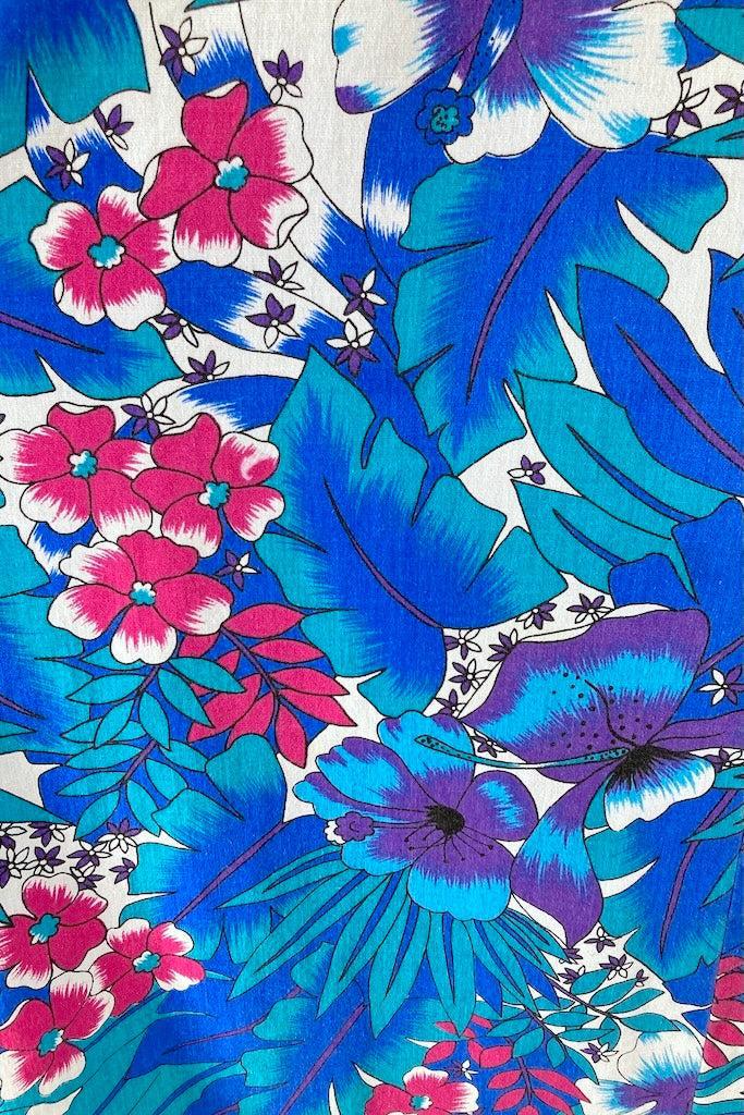 Vintage Blue Tropical Print Caftan Dress-ThisBlueBird