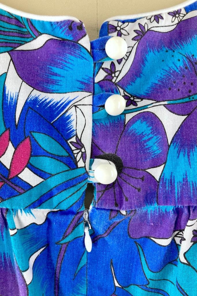 Vintage Blue Tropical Print Caftan Dress-ThisBlueBird