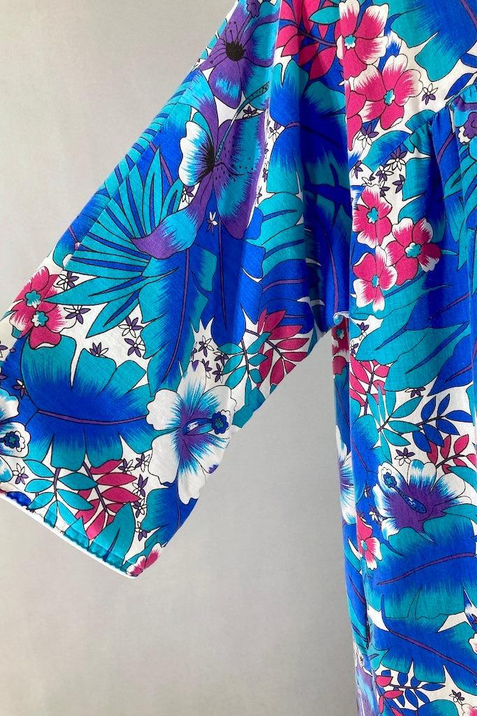 Vintage Blue Tropical Print Caftan Dress-ThisBlueBird