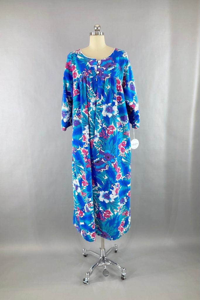 Vintage Blue Tropical Print Caftan Dress-ThisBlueBird
