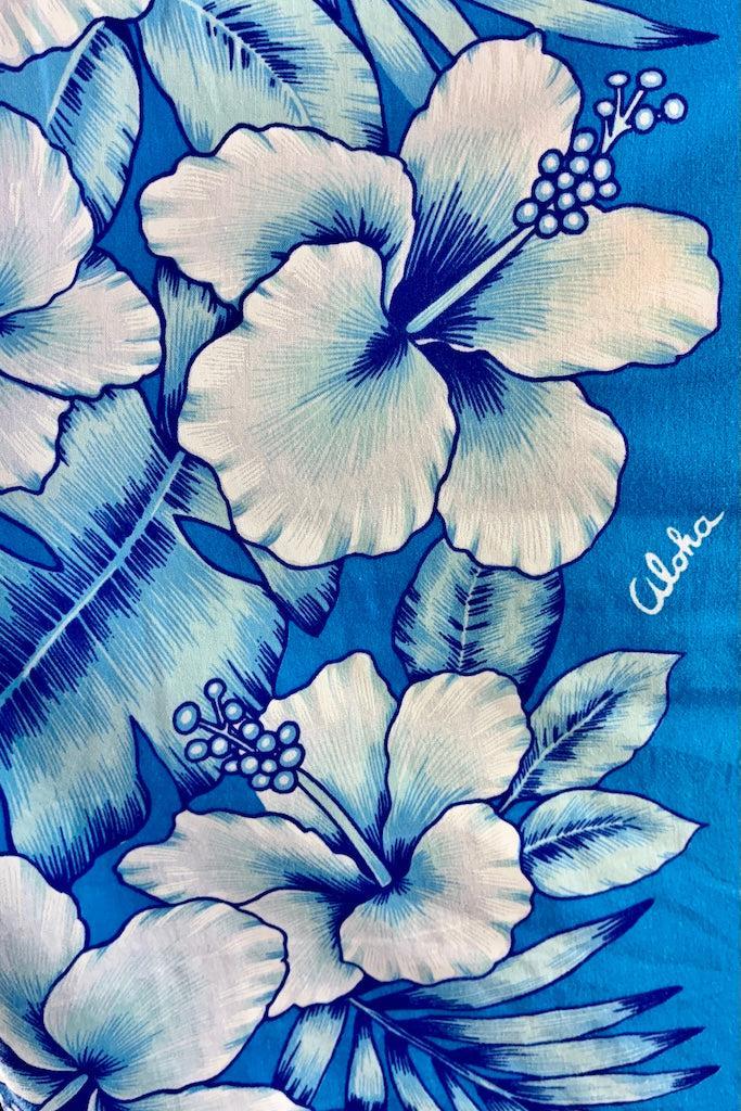 Vintage Blue & White Hawaiian Caftan Dress-ThisBlueBird