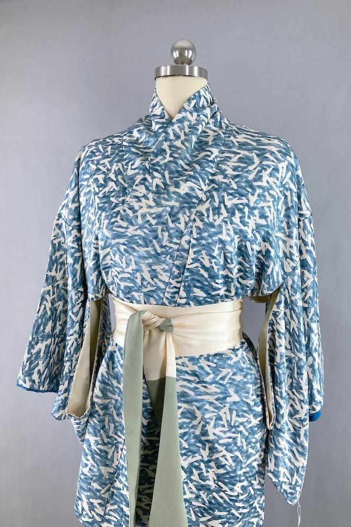 Vintage Blue &amp; White Silk Kimono-ThisBlueBird