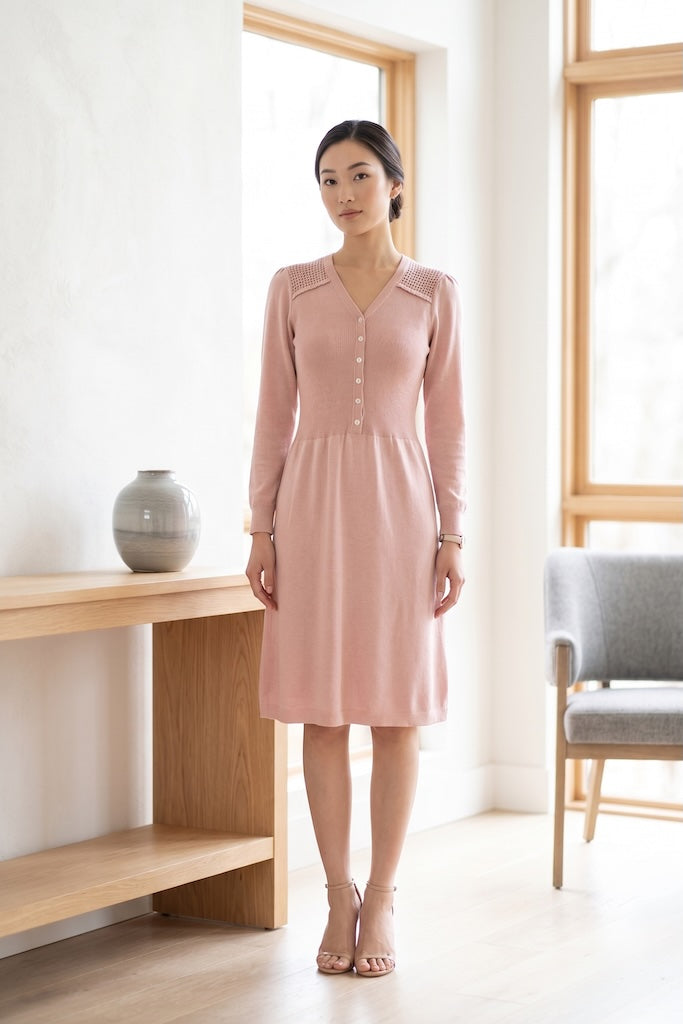 Vintage Blush Pink Knit Day Dress-ThisBlueBird