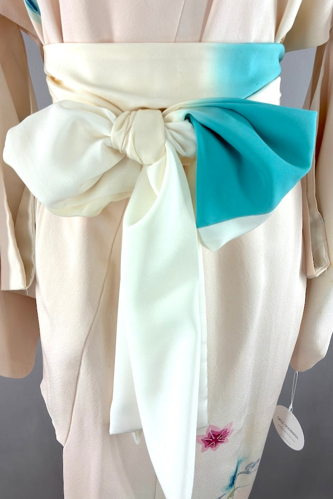 Vintage Blush Pink Maple Leaf Silk Kimono Robe-ThisBlueBird