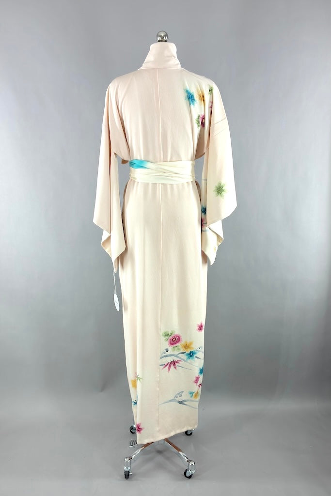 Vintage Blush Pink Maple Leaf Silk Kimono Robe-ThisBlueBird