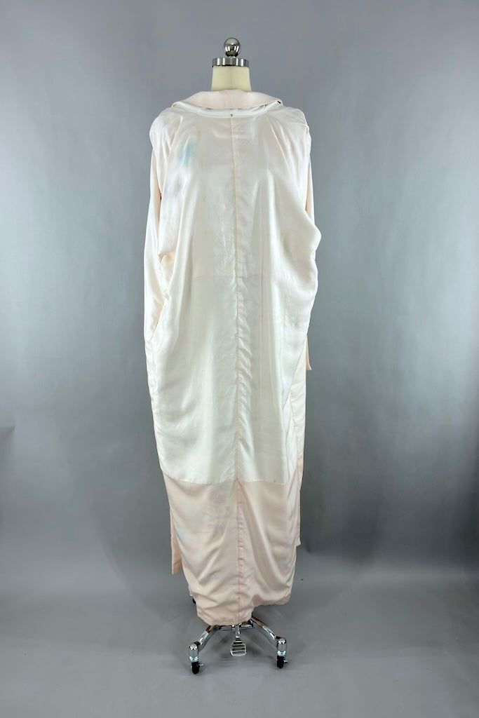 Vintage Blush Pink Maple Leaf Silk Kimono Robe-ThisBlueBird