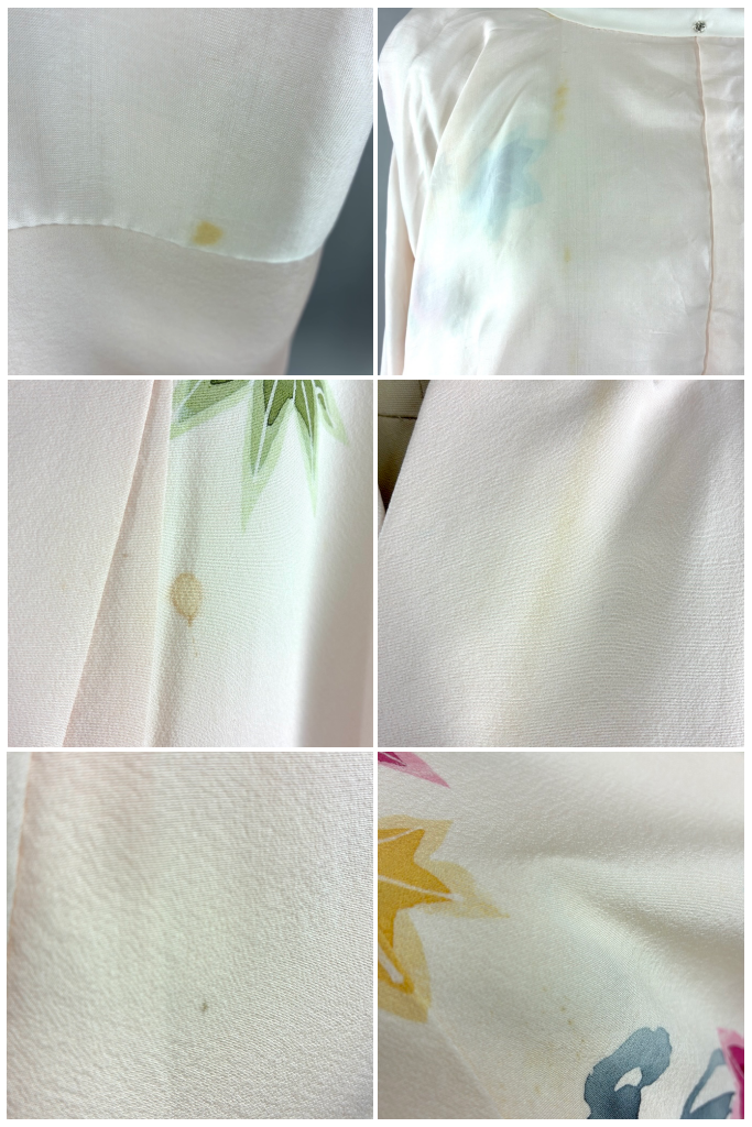 Vintage Blush Pink Maple Leaf Silk Kimono Robe-ThisBlueBird