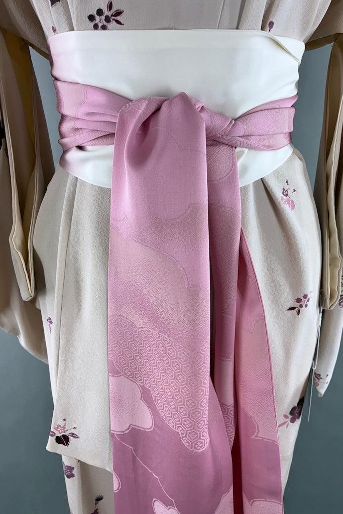 Vintage Blush Pink Silk Floral Kimono Robe-ThisBlueBird