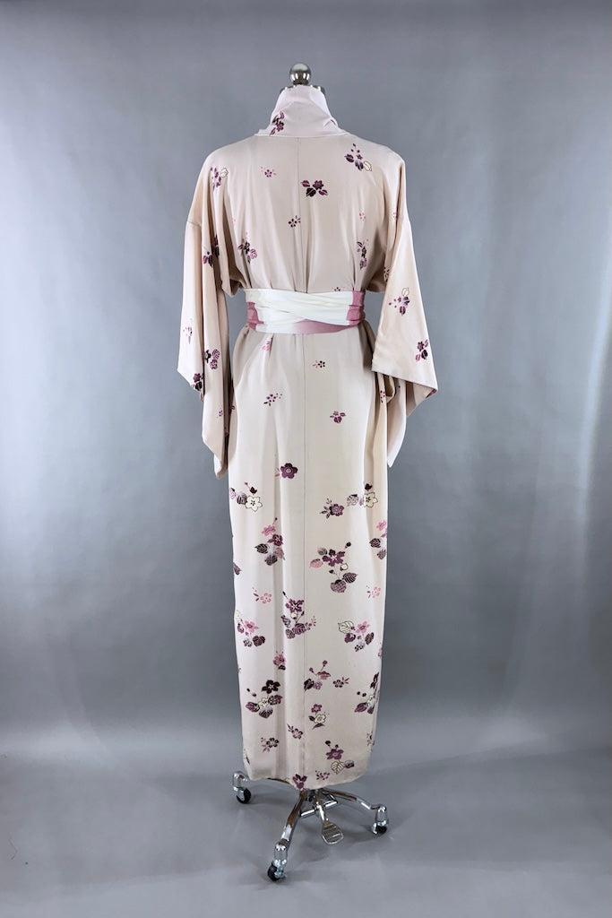 Vintage Blush Pink Silk Floral Kimono Robe-ThisBlueBird