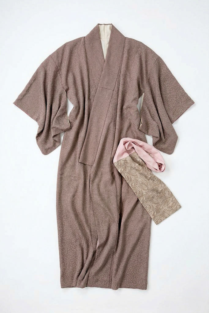 Vintage Brown Dots Silk Kimono Robe-ThisBlueBird