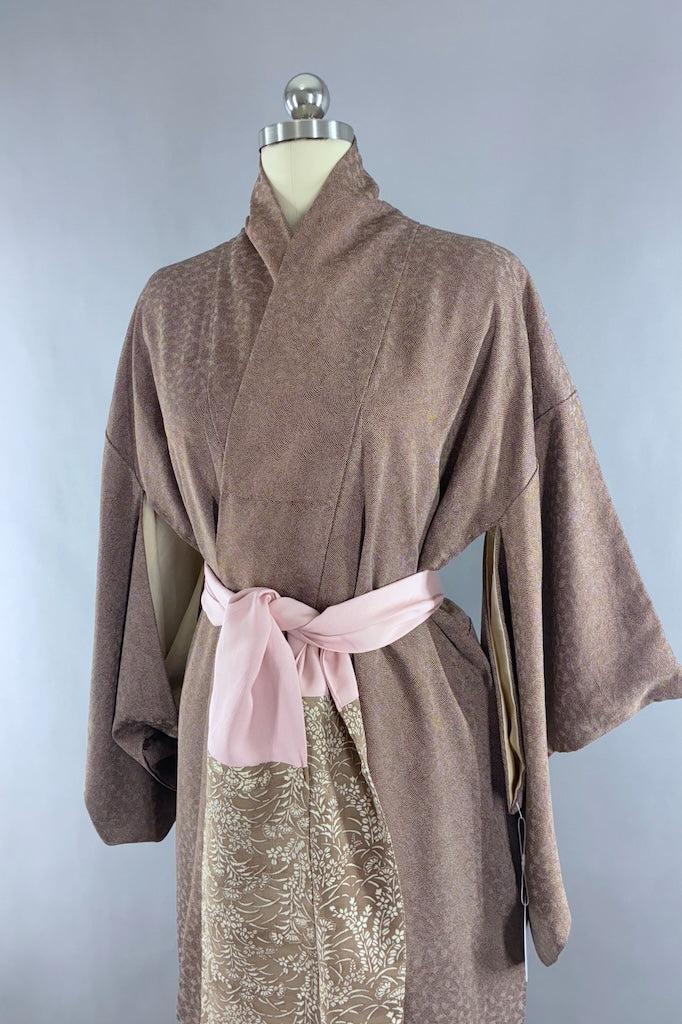 Vintage Brown Dots Silk Kimono-ThisBlueBird