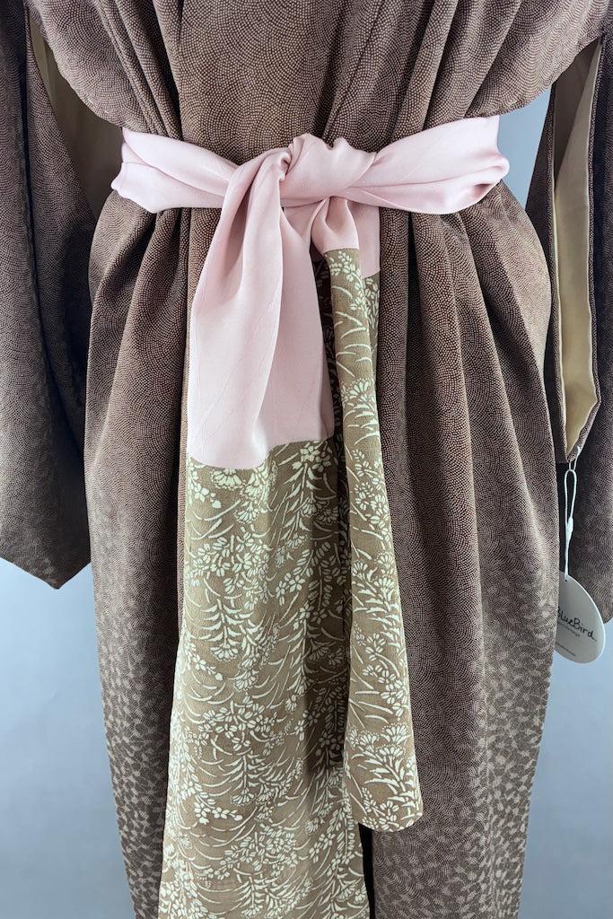 Vintage Brown Dots Silk Kimono-ThisBlueBird