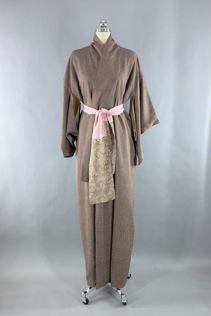 Vintage Brown Dots Silk Kimono-ThisBlueBird