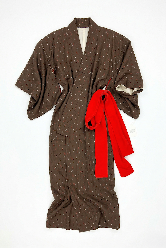 Vintage Brown Meisen Silk Kimono Robe-ThisBlueBird