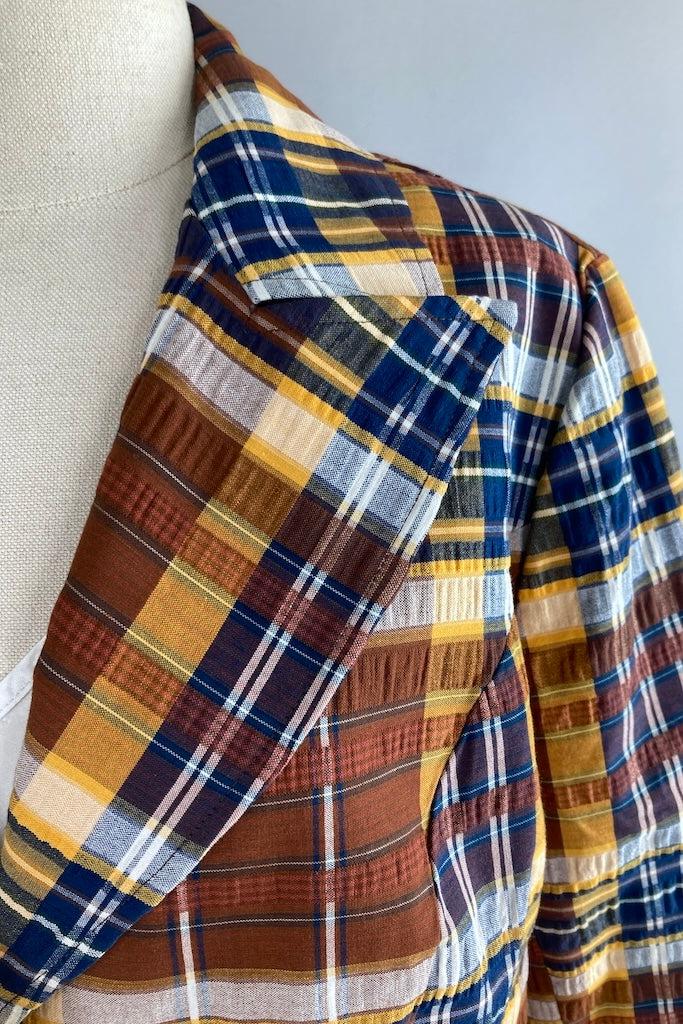 Vintage Brown &amp; Navy Madras Plaid Jacket-ThisBlueBird