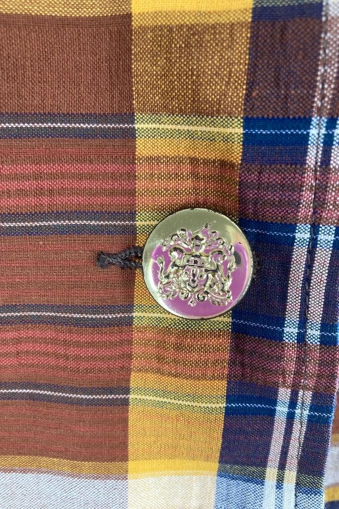 Vintage Brown &amp; Navy Madras Plaid Jacket-ThisBlueBird