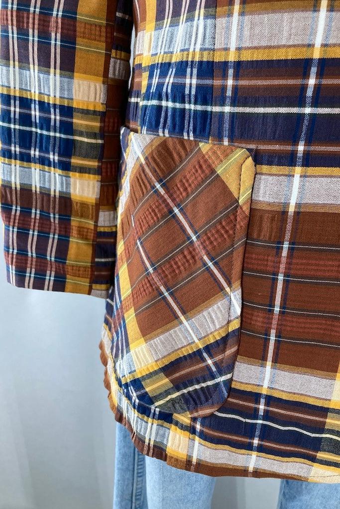Vintage Brown &amp; Navy Madras Plaid Jacket-ThisBlueBird