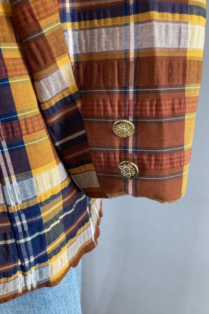 Vintage Brown &amp; Navy Madras Plaid Jacket-ThisBlueBird