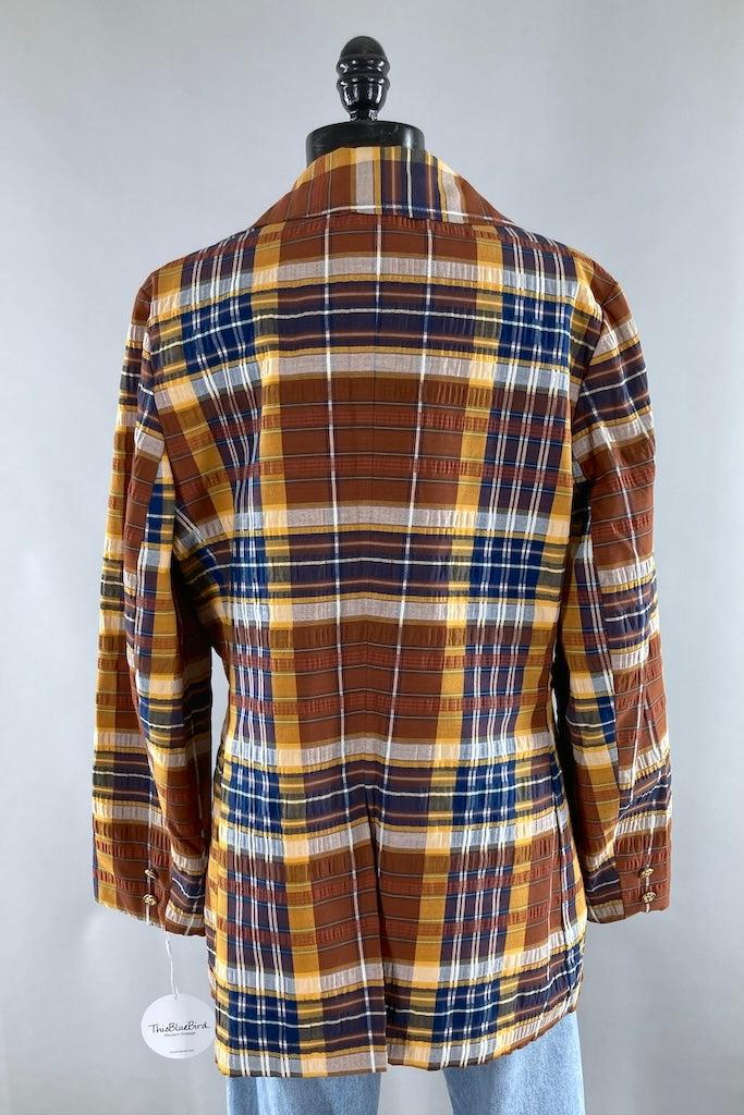 Vintage Brown &amp; Navy Madras Plaid Jacket-ThisBlueBird