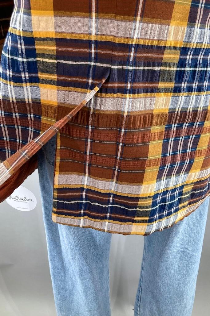 Vintage Brown &amp; Navy Madras Plaid Jacket-ThisBlueBird