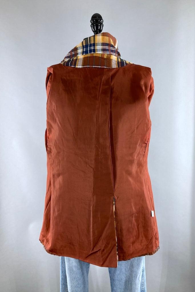 Vintage Brown &amp; Navy Madras Plaid Jacket-ThisBlueBird