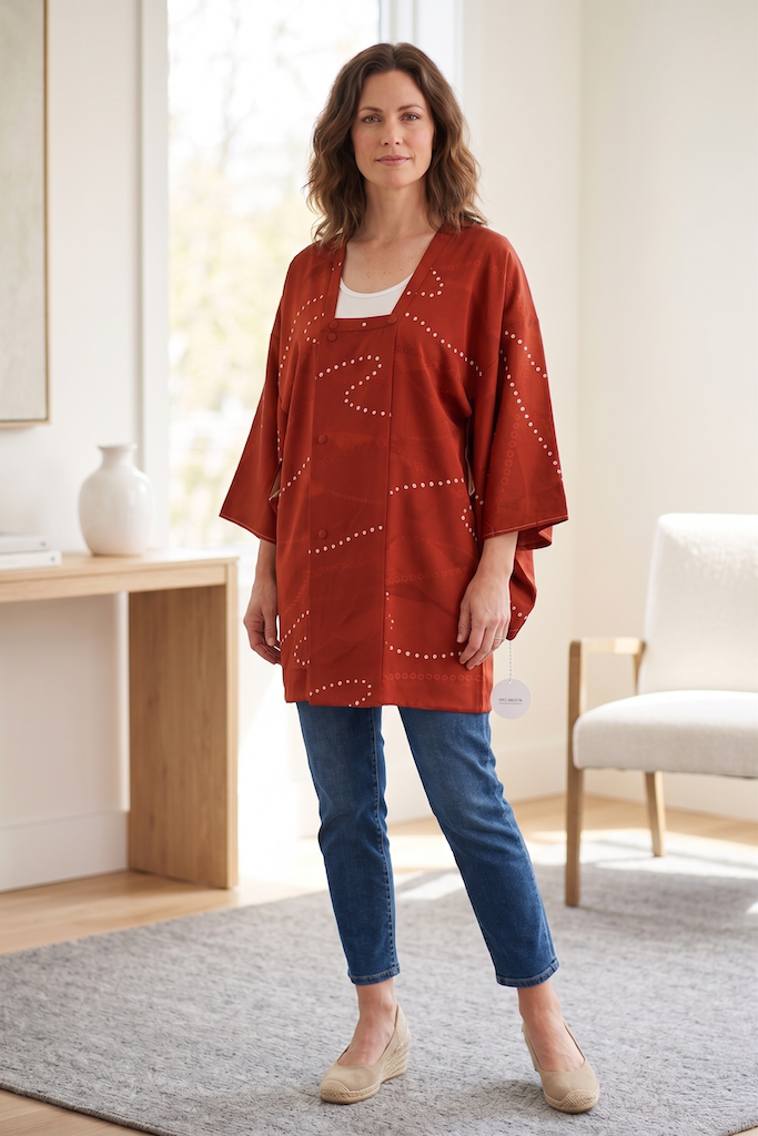 Vintage Brown Shibori Dots Silk Kimono Cardigan-ThisBlueBird