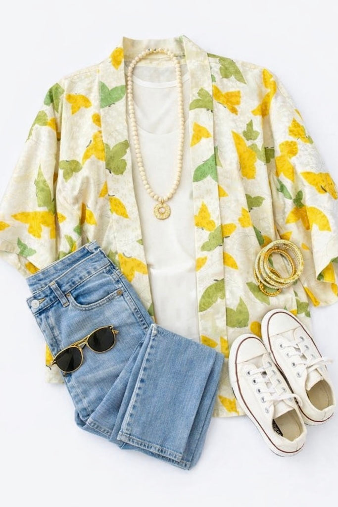 Vintage Butterflies Silk Kimono Cardigan-ThisBlueBird