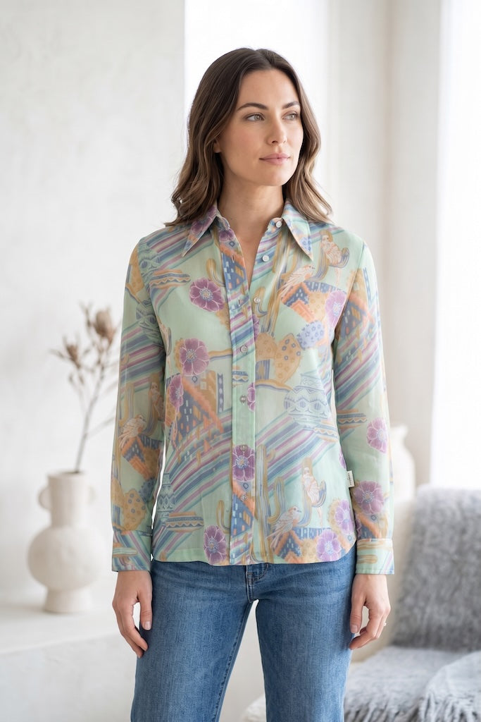 Vintage Cactus Print Blouse-ThisBlueBird