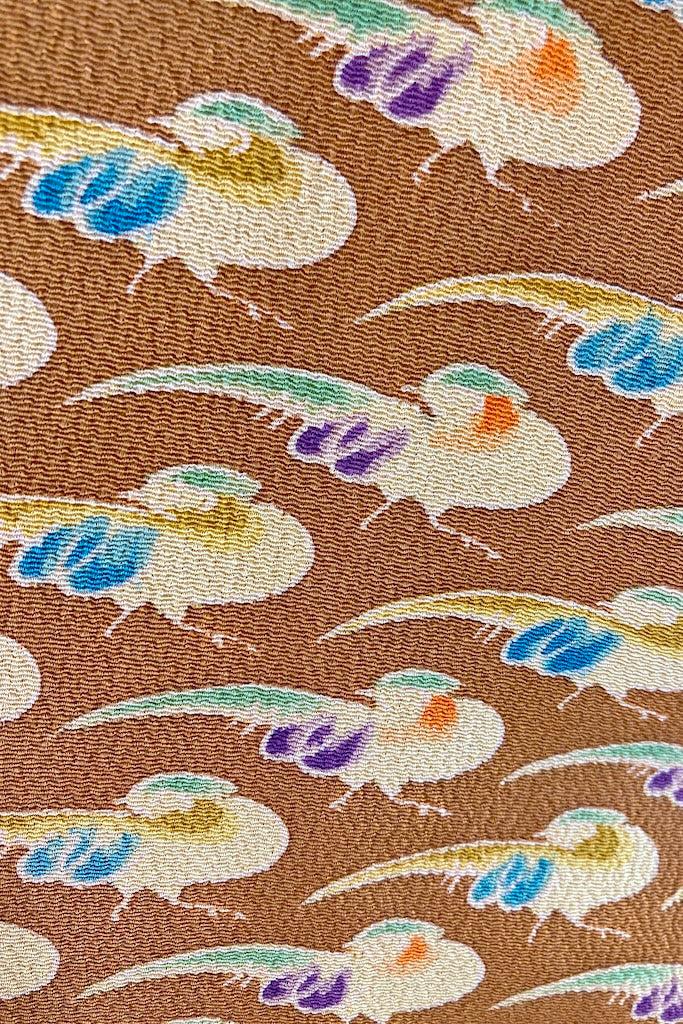 Vintage Caramel Birds Silk Kimono-ThisBlueBird