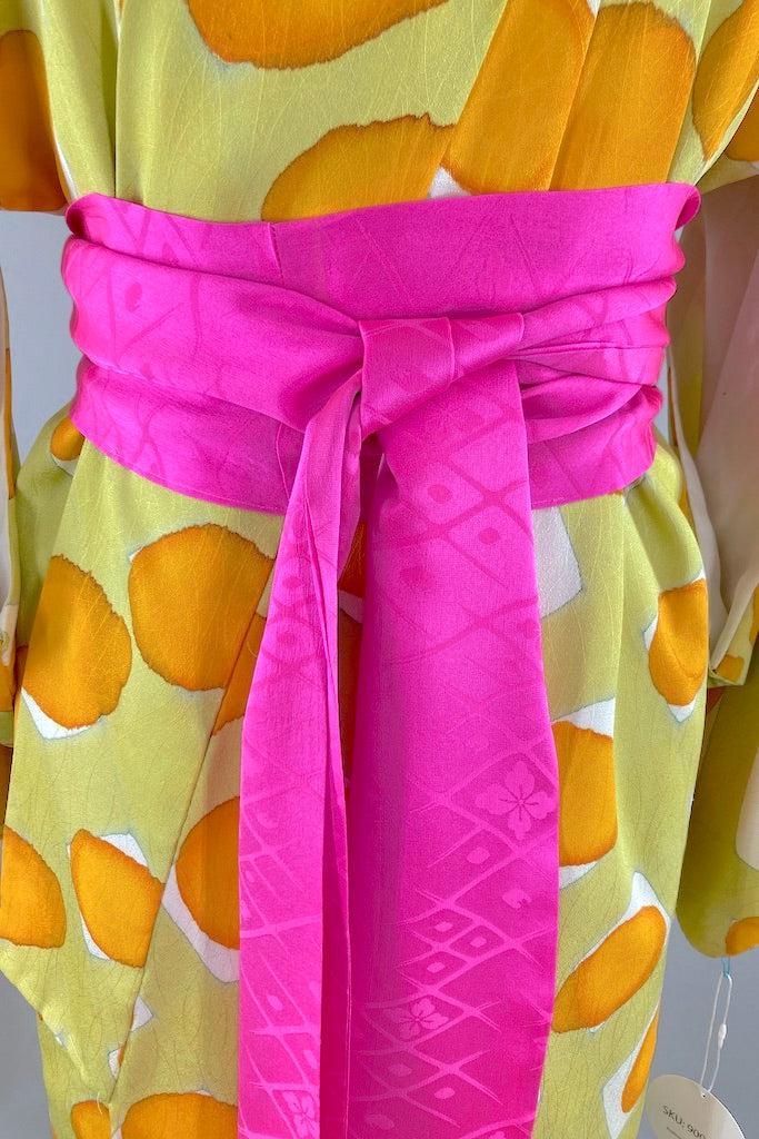 Vintage Chartreuse Silk Dot Kimono-ThisBlueBird