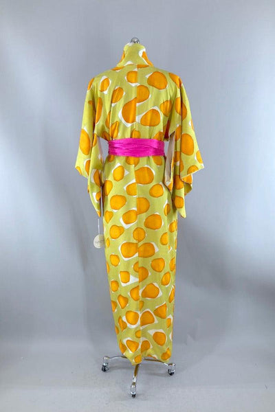 Vintage Chartreuse Silk Dot Kimono-ThisBlueBird