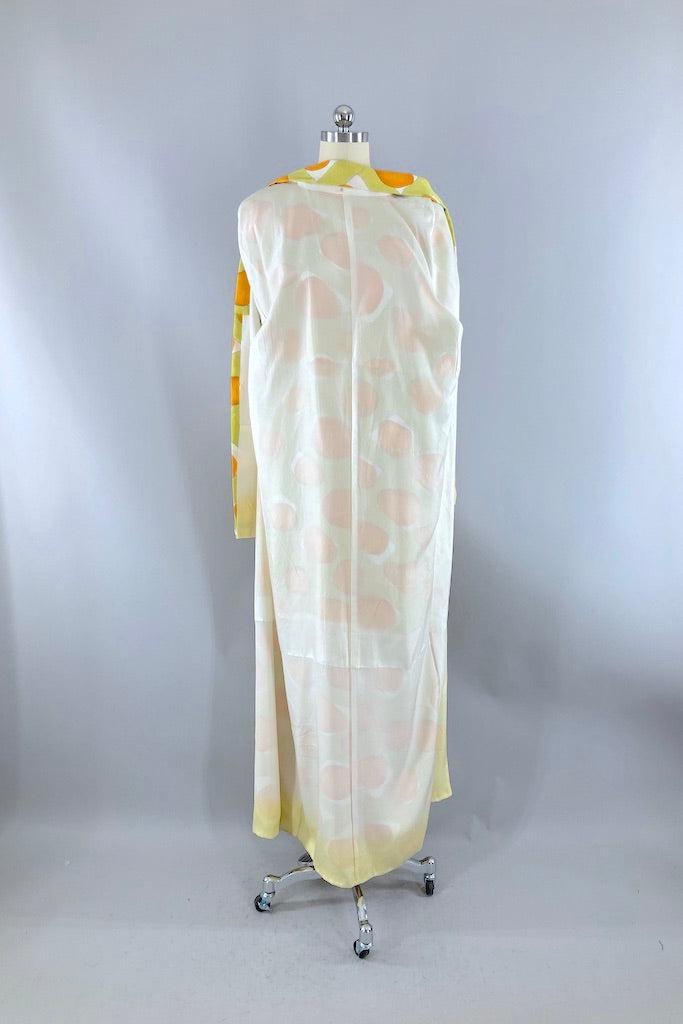 Vintage Chartreuse Silk Dot Kimono-ThisBlueBird