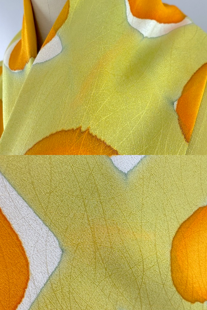 Vintage Chartreuse Silk Dot Kimono-ThisBlueBird