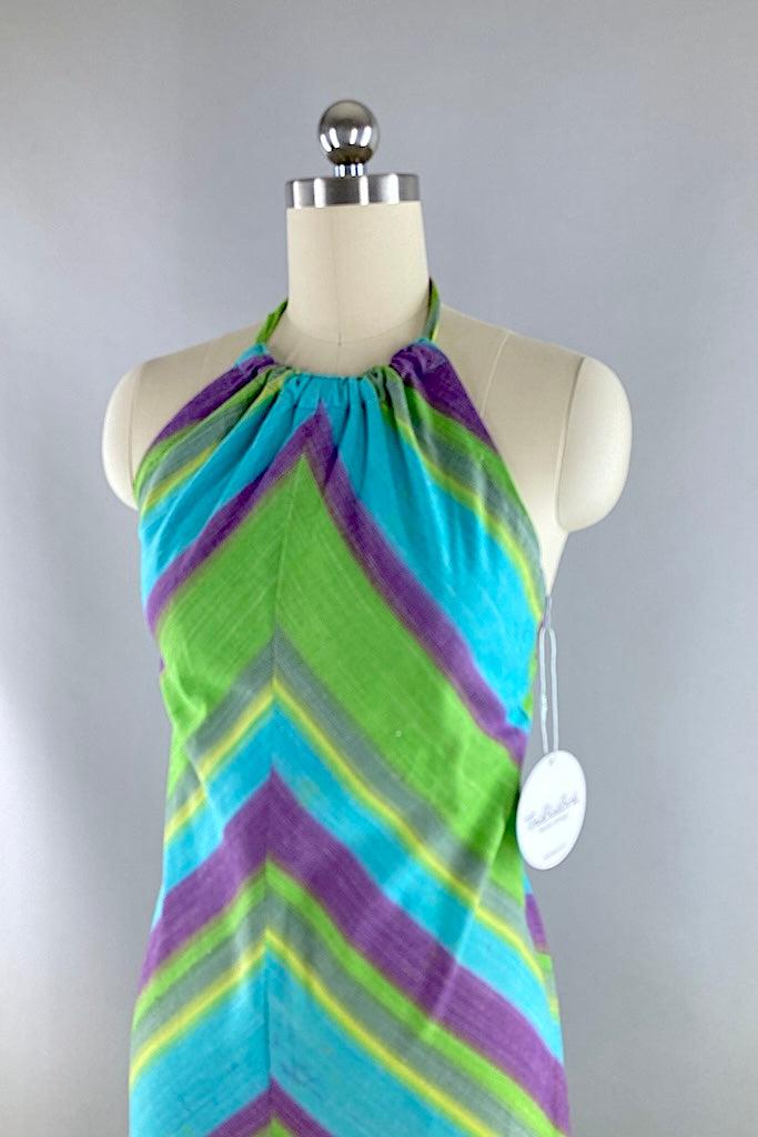 Vintage Chevron Stripes Halter Maxi Dress-ThisBlueBird