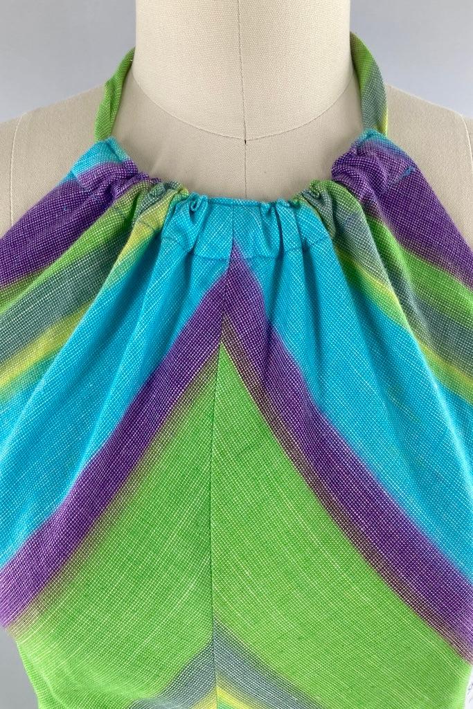 Vintage Chevron Stripes Halter Maxi Dress-ThisBlueBird